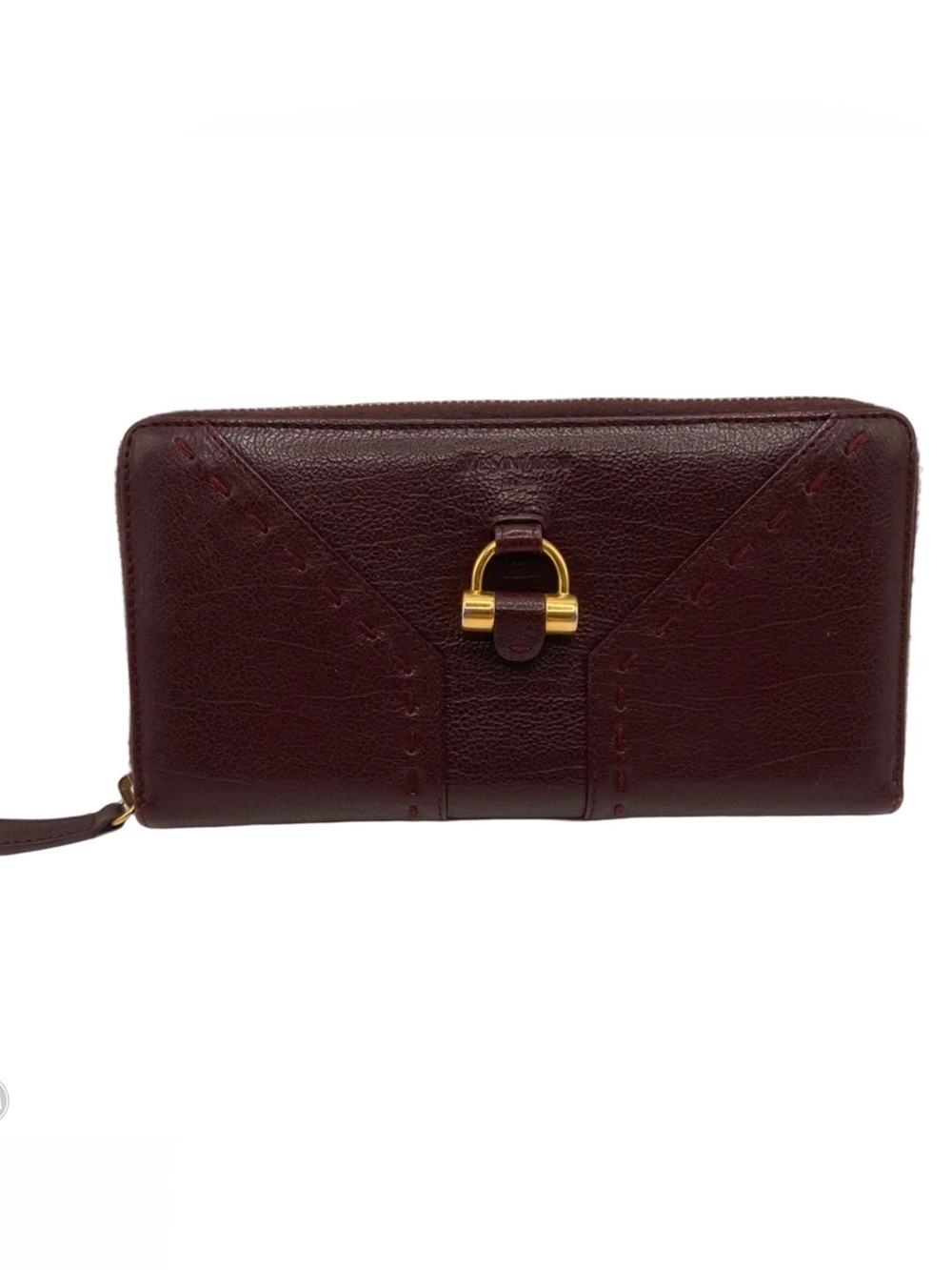 Yves Saint Laurent Muse round zipper wallet in burgundy leather